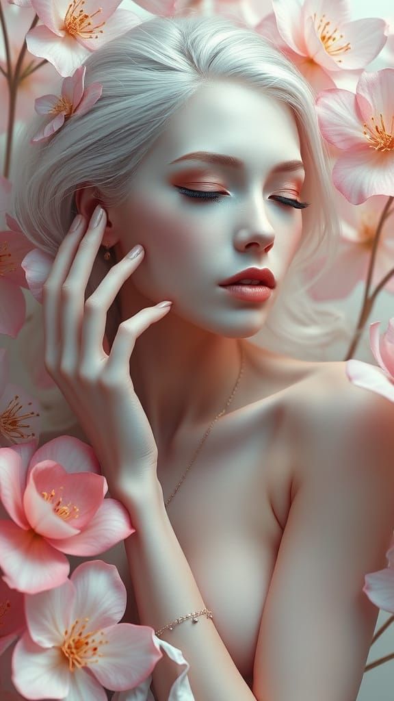 Ethereal Woman Twisting into Petal Shapes