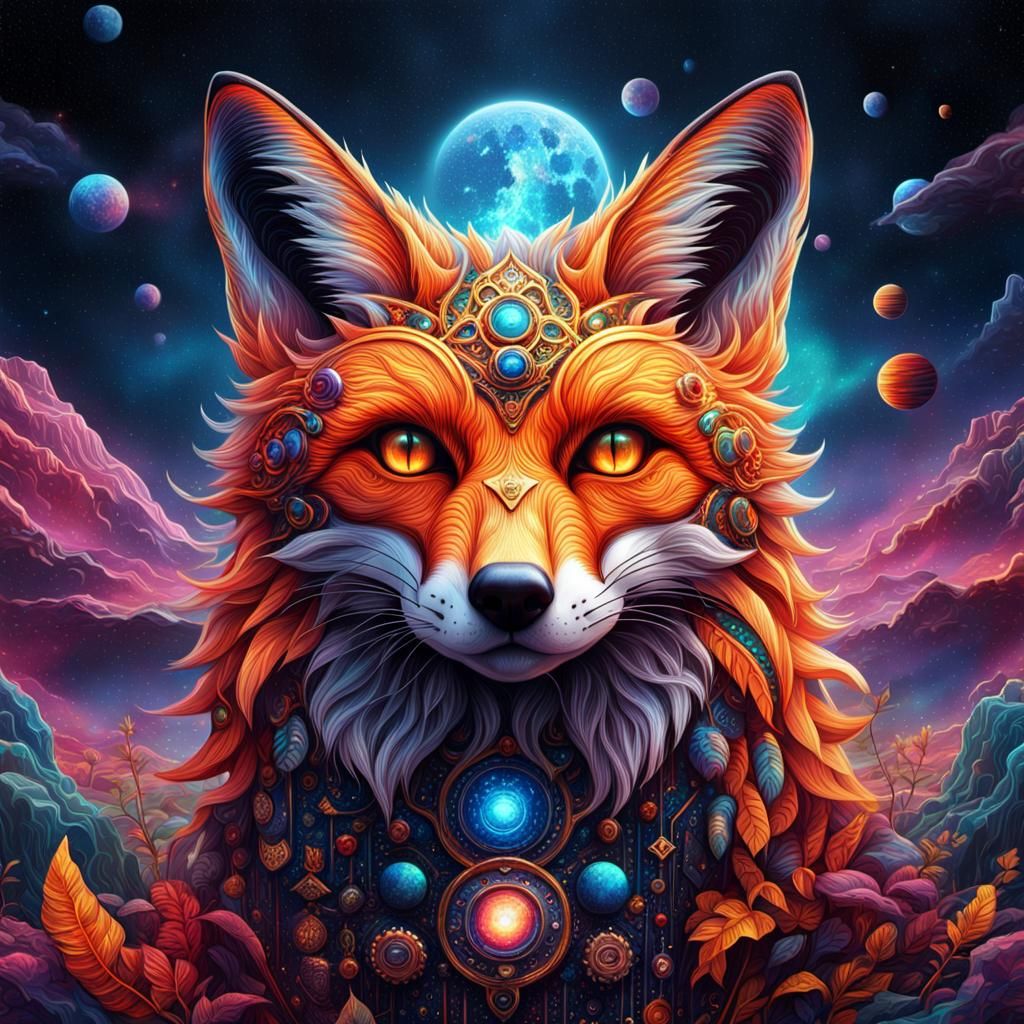 Cosmic Fox: Holographic Astral Illustration in 8K