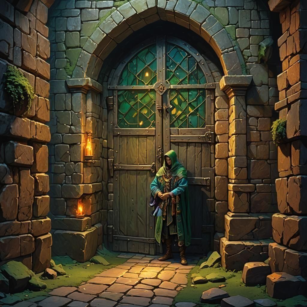 Stone Cell with Lattice Door in Fantasy Art Style