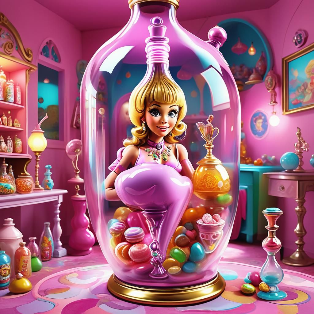Barbara Eden in Bottle Lamp: Candy Art Illustration