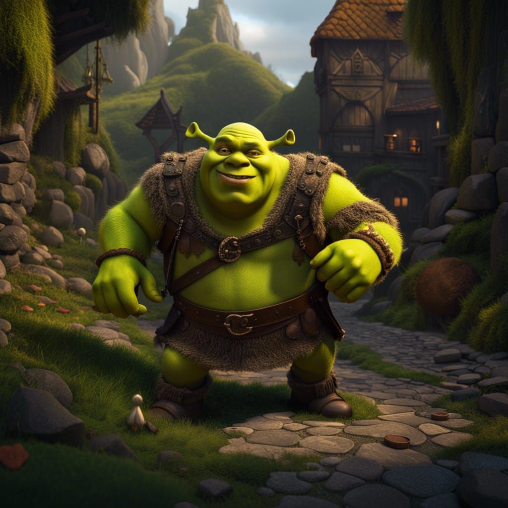 Detailed Matte Painting of Shrek in Fantasy Style