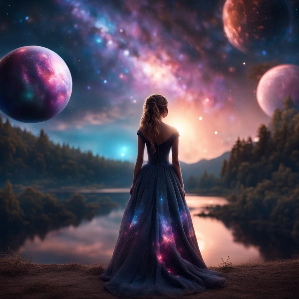 Galaxy Girl in Ballgown, Fantasy Concept Art