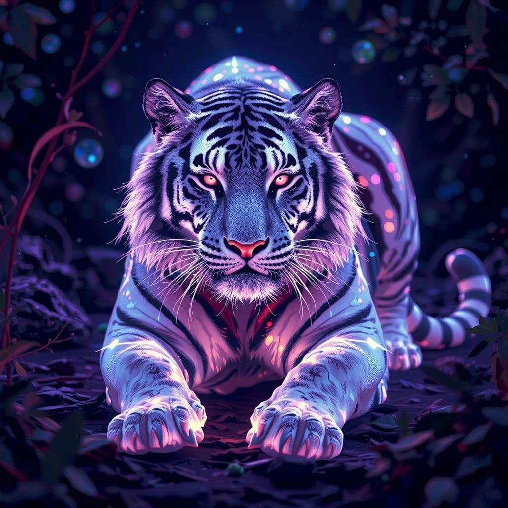 Crystal Tiger with Ethereal Light Veins