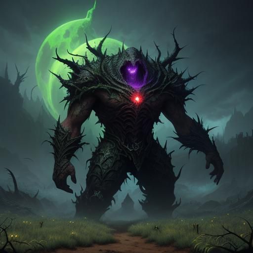 Gargantuan Grass Creature with Glowing Face in Fantasy Style