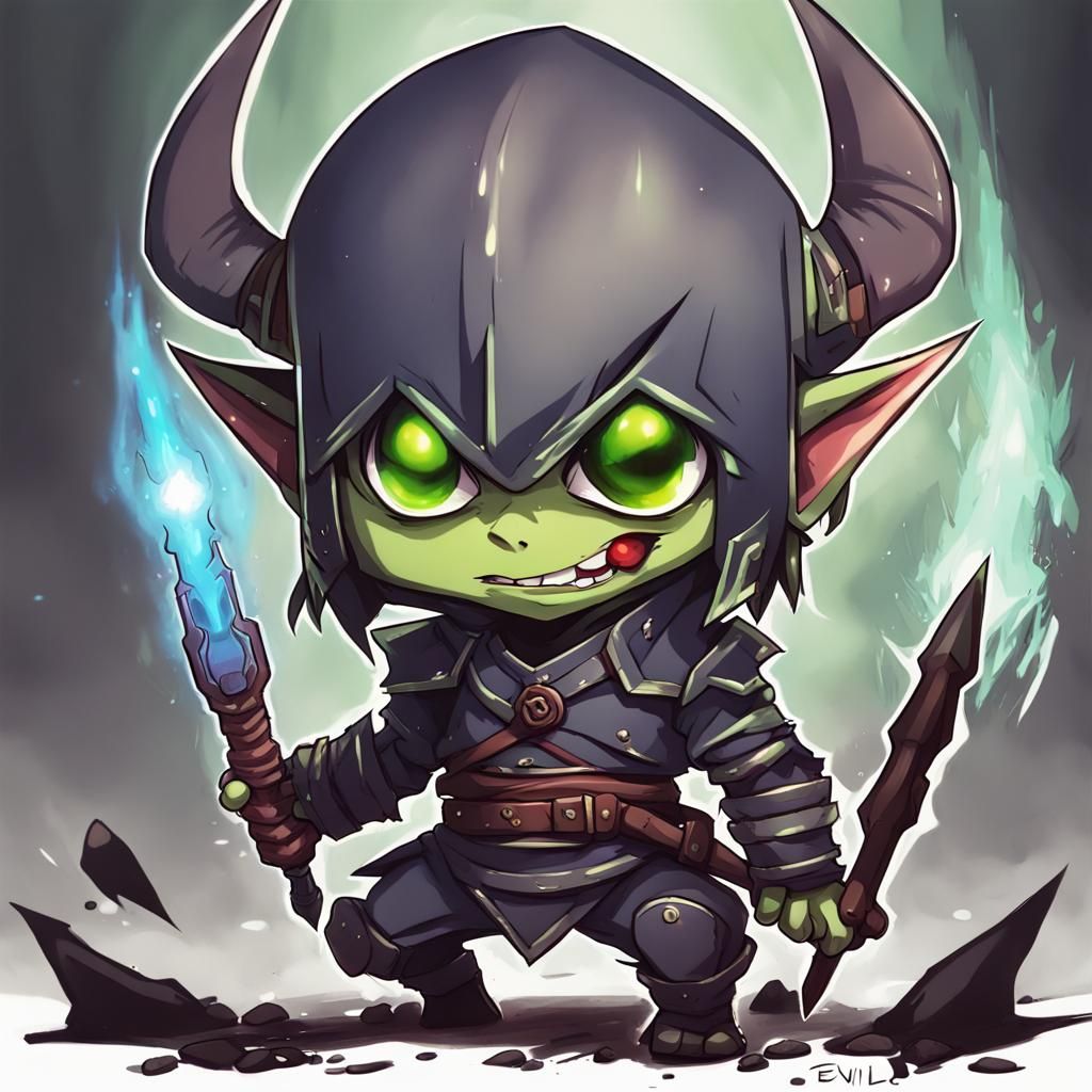 Evil Chibi Goblin Warlord in Anime Style