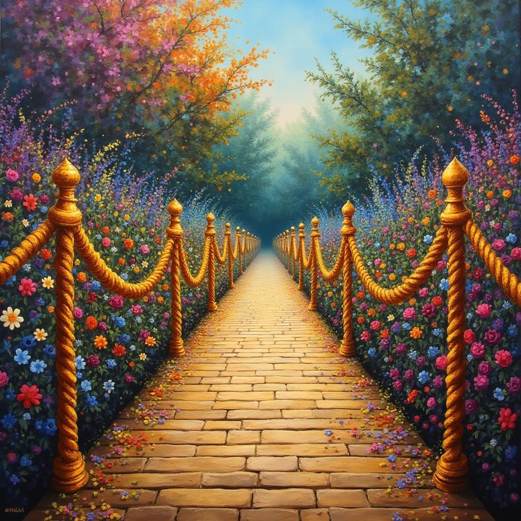 Elegant Opulent Bridge in a Vibrant Rainbow Garden