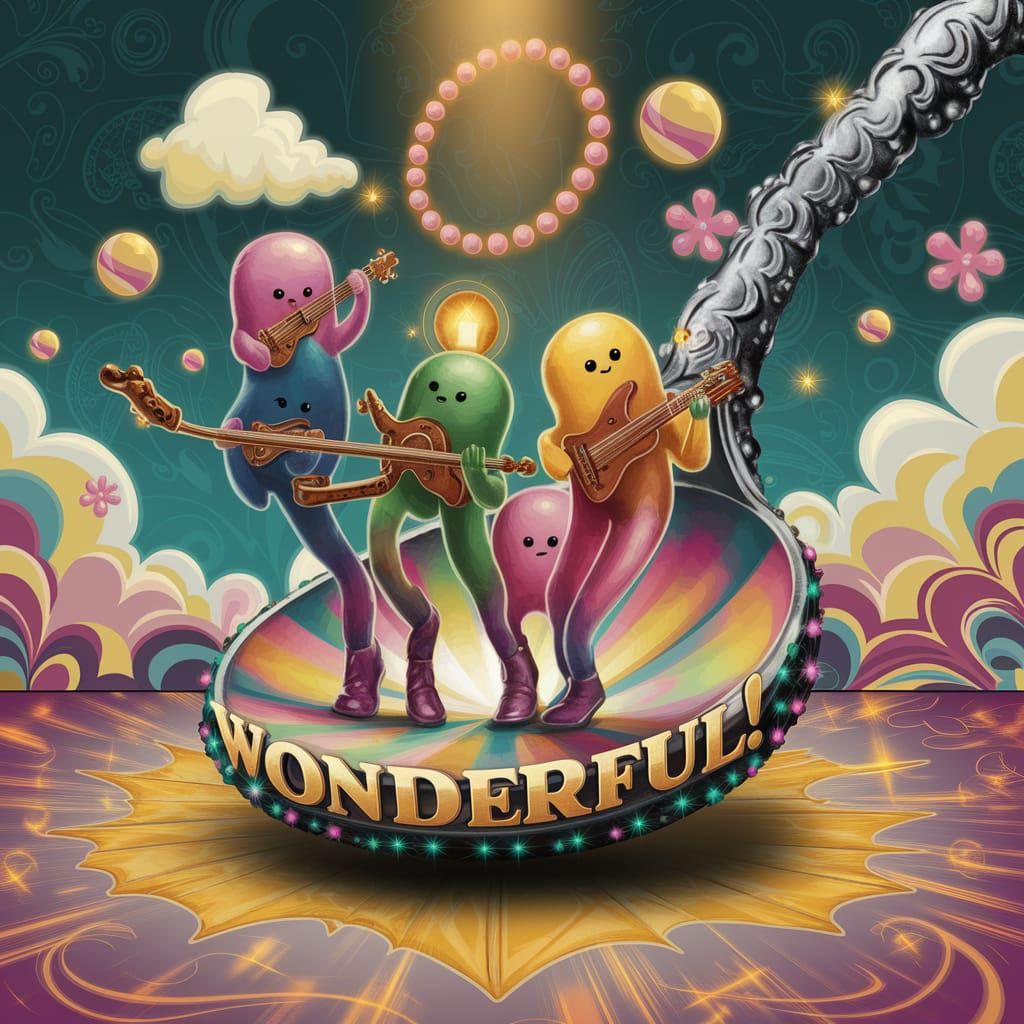 Whimsical Jellybean People Play on Silver Spoon