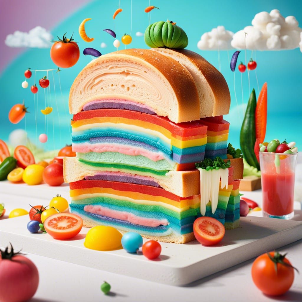Surreal Sandwich with Rainbow Bread in Digital Art