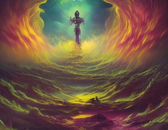 Mystical Alien in Ethereal Clouds, Dark Fantasy Art