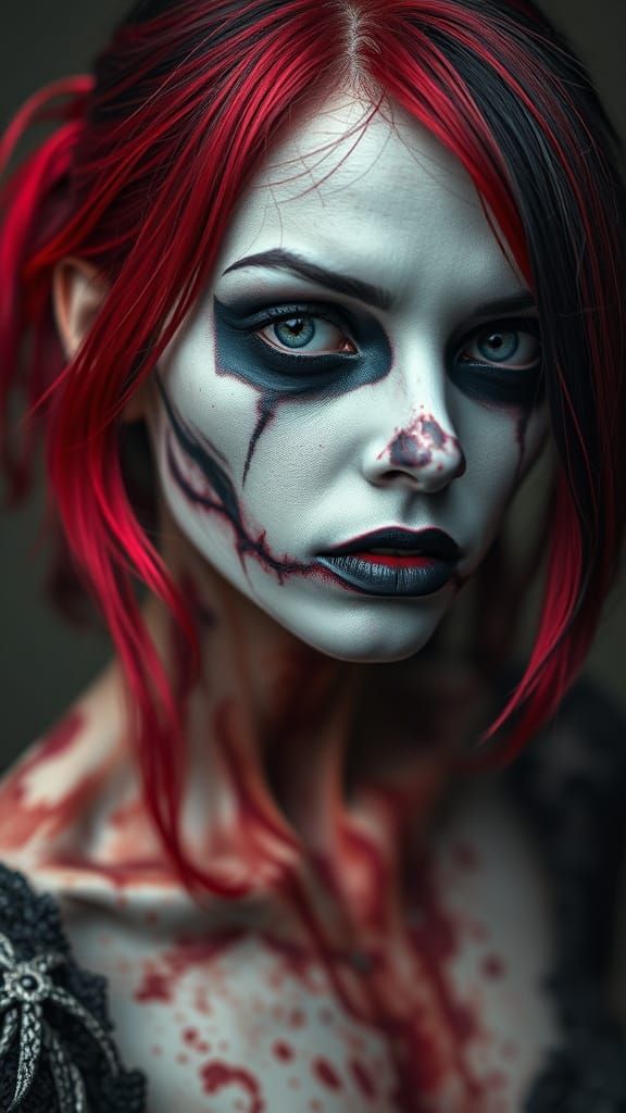 Striking Female Zombie Portrait in Hyperrealistic Style