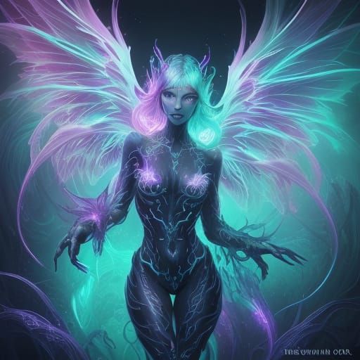 Dreamlike Bioluminescent Creature Unfolds in the Darkness