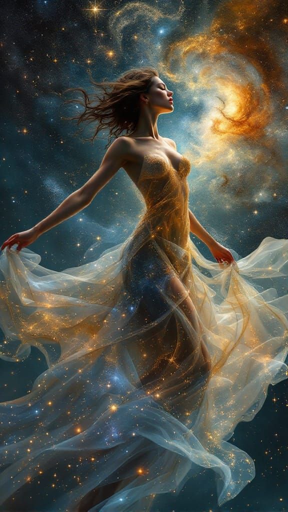 Surreal Cosmic Dance under Starry Skies