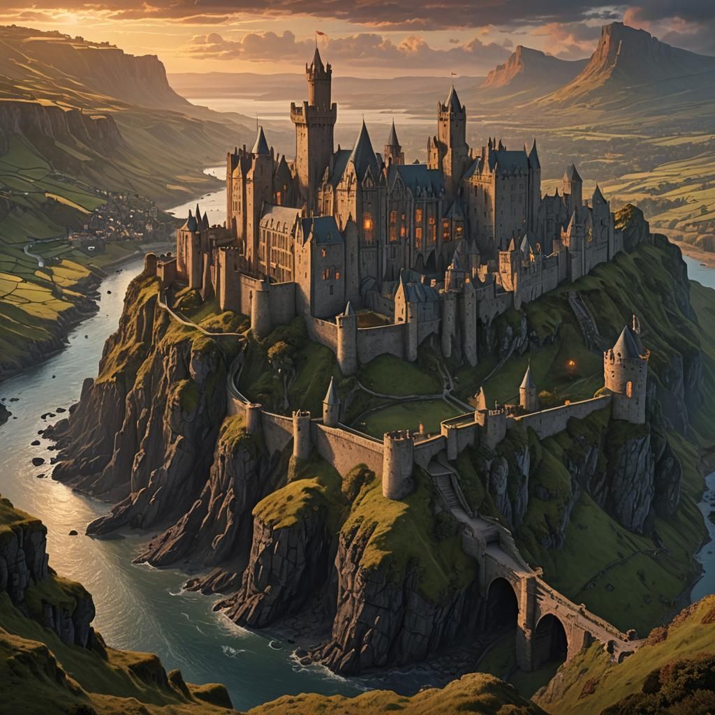 Epic English Kingdom Castle at Sunset