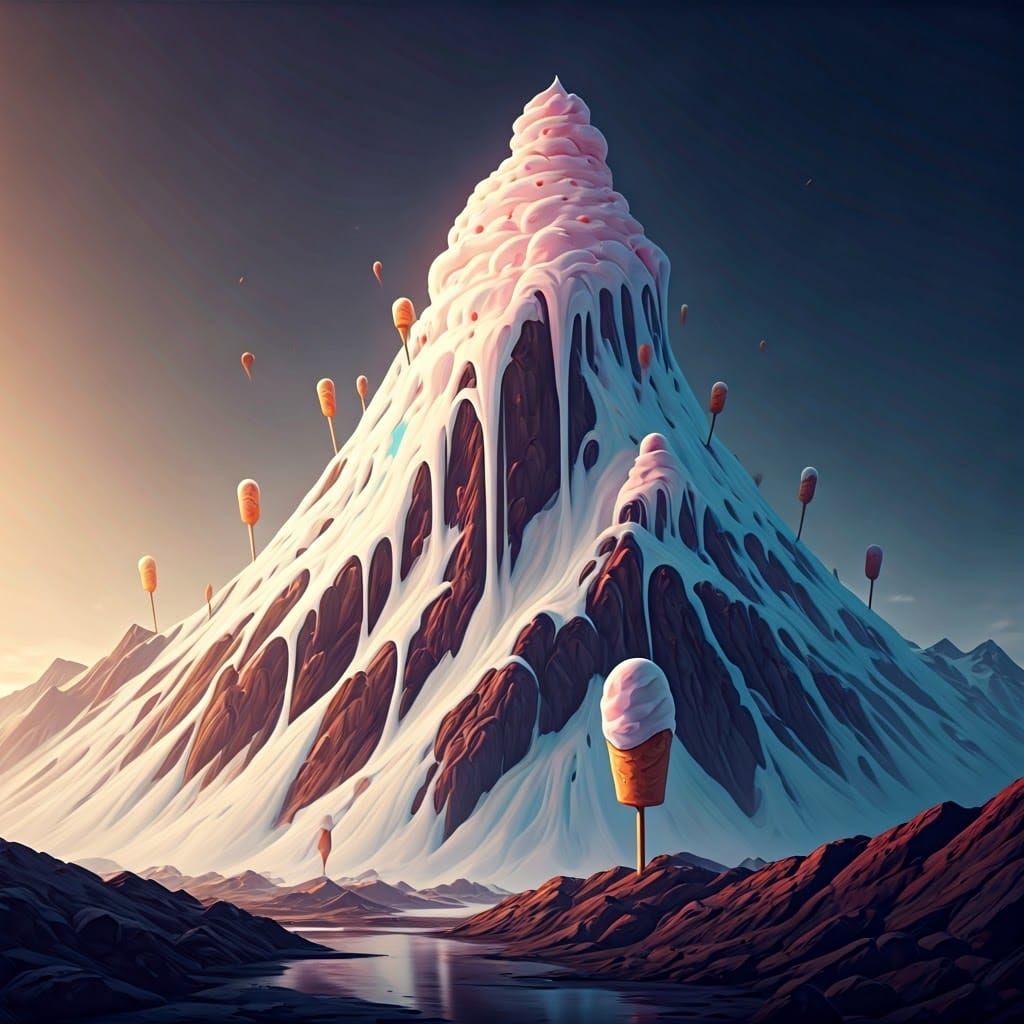 Ice Cream Mountain in Detailed Matte Painting Style