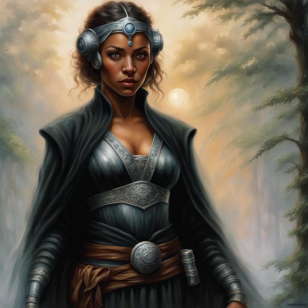 Black Amazon Jedi in Face Mask, Ethereal Fantasy