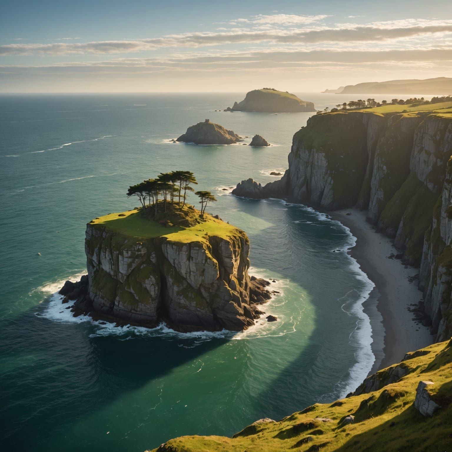 Majestic Rock Island in Golden Sunlight