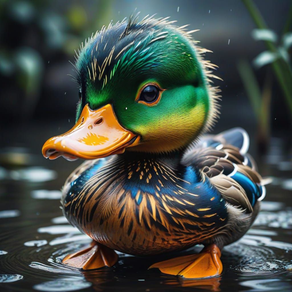 Adorable Vibrant Duck in HDR Cinematic Style