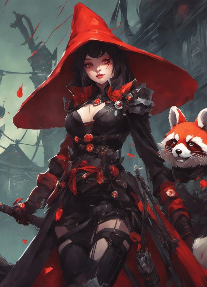 Red Panda Witch Inquisitor with Baby, Neoist Style