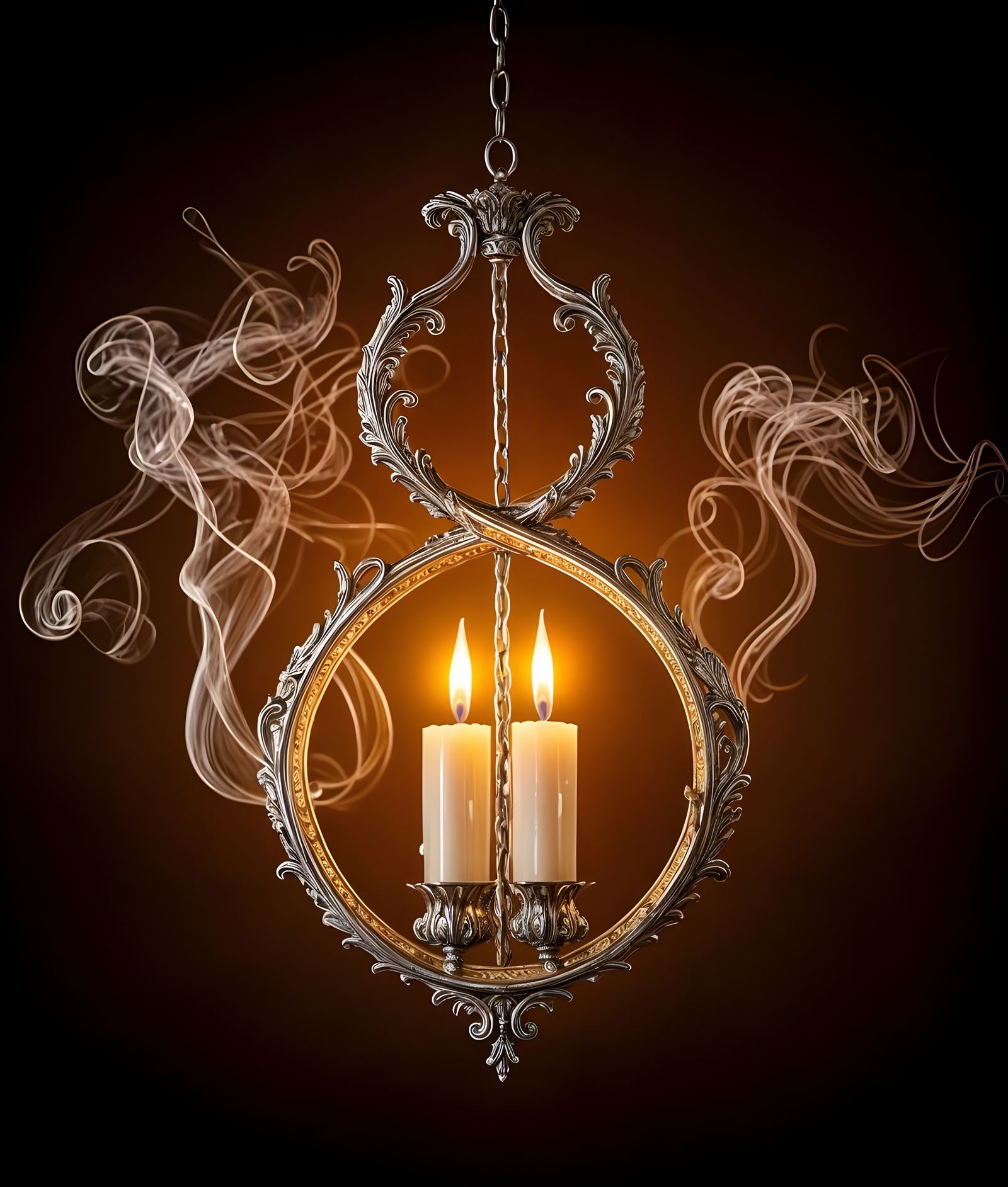 Luxurious Metal Chandelier with Flickering Candles