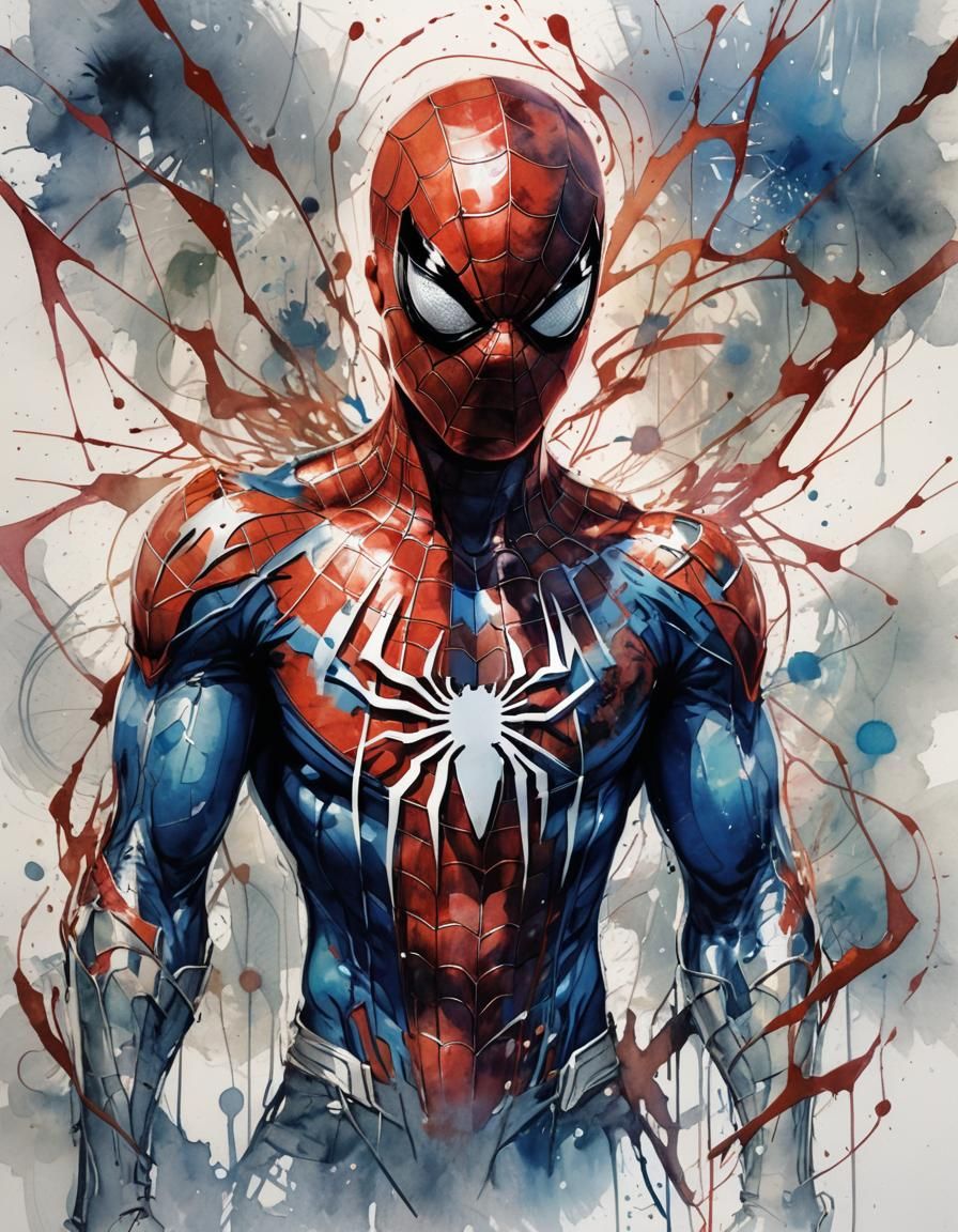 Watercolor Spider-Man Web-Slinging Hero in 8k