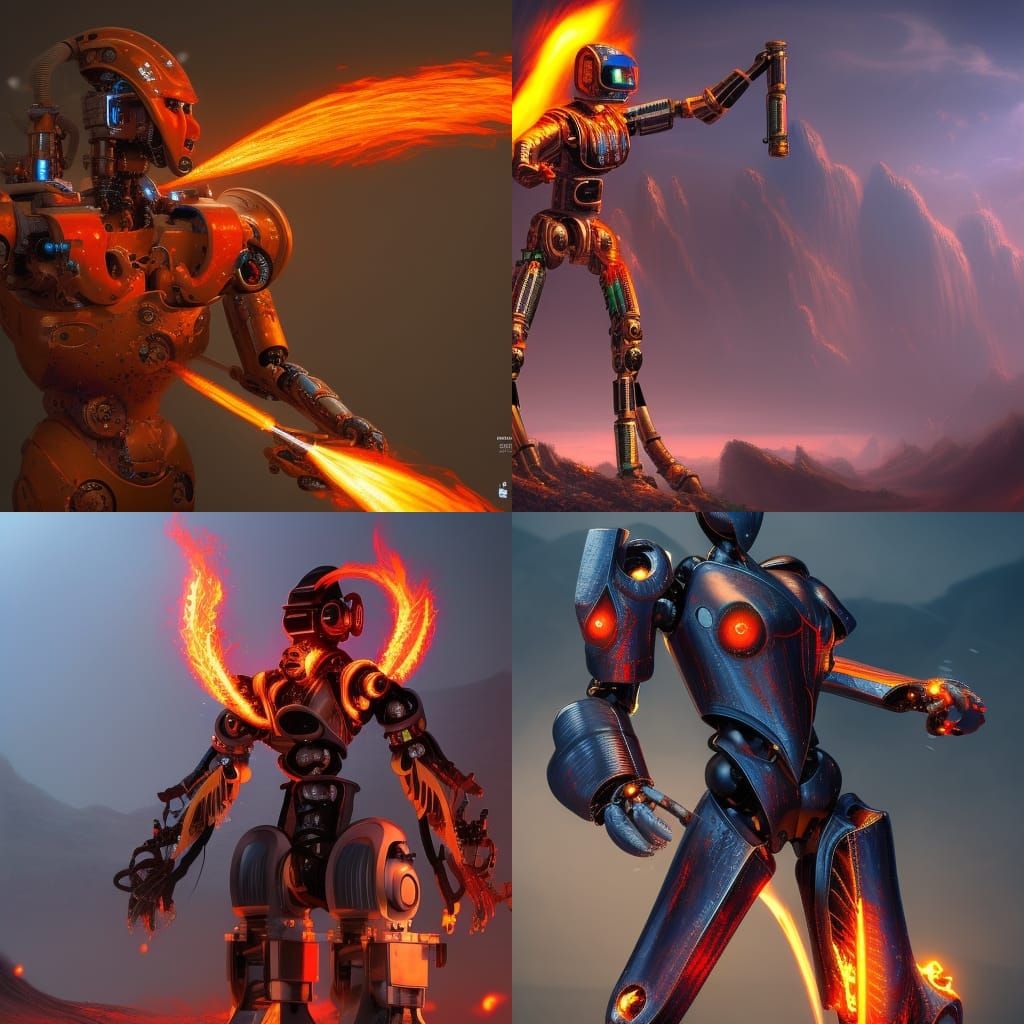 Robot with Flamethrower, Detailed Matte Painting