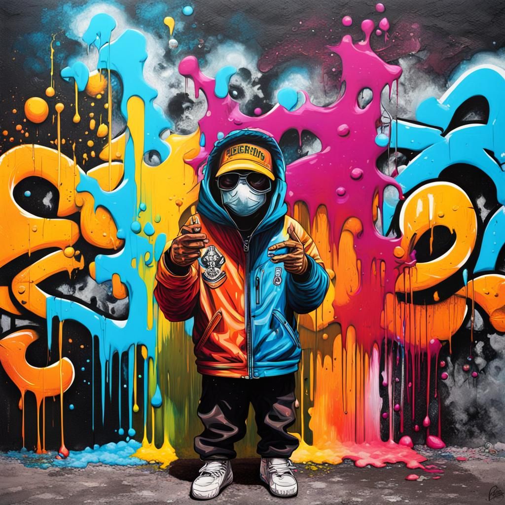Brotherhood Graffiti Art in Polychromatic Splash Style