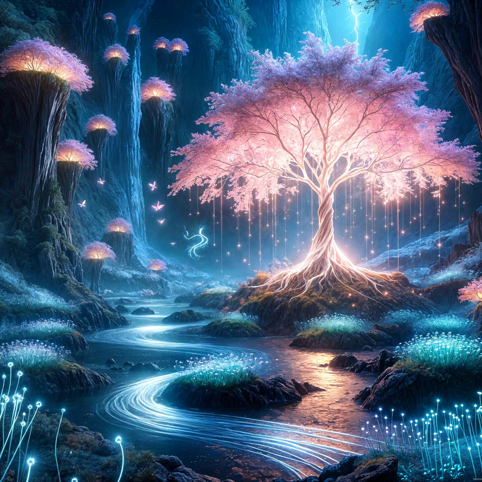 Bioluminescent Sakura Tree in Hidden Valley