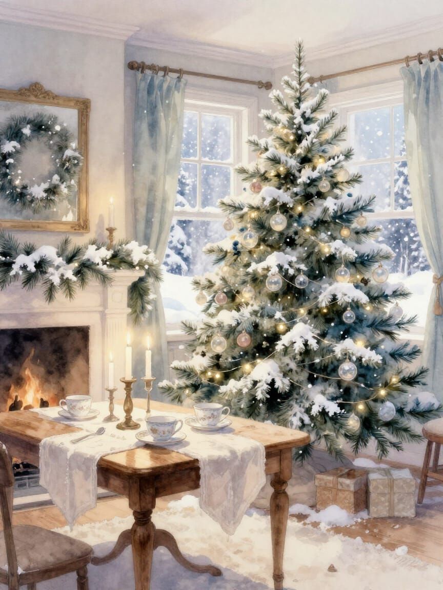 Cozy Christmas Tree in Snowy Fairy Tale Home