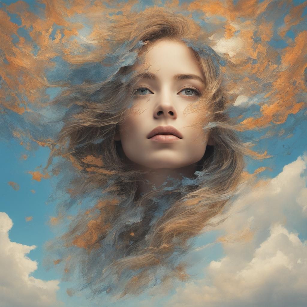 Surreal Sky Reflection in Woman's Face