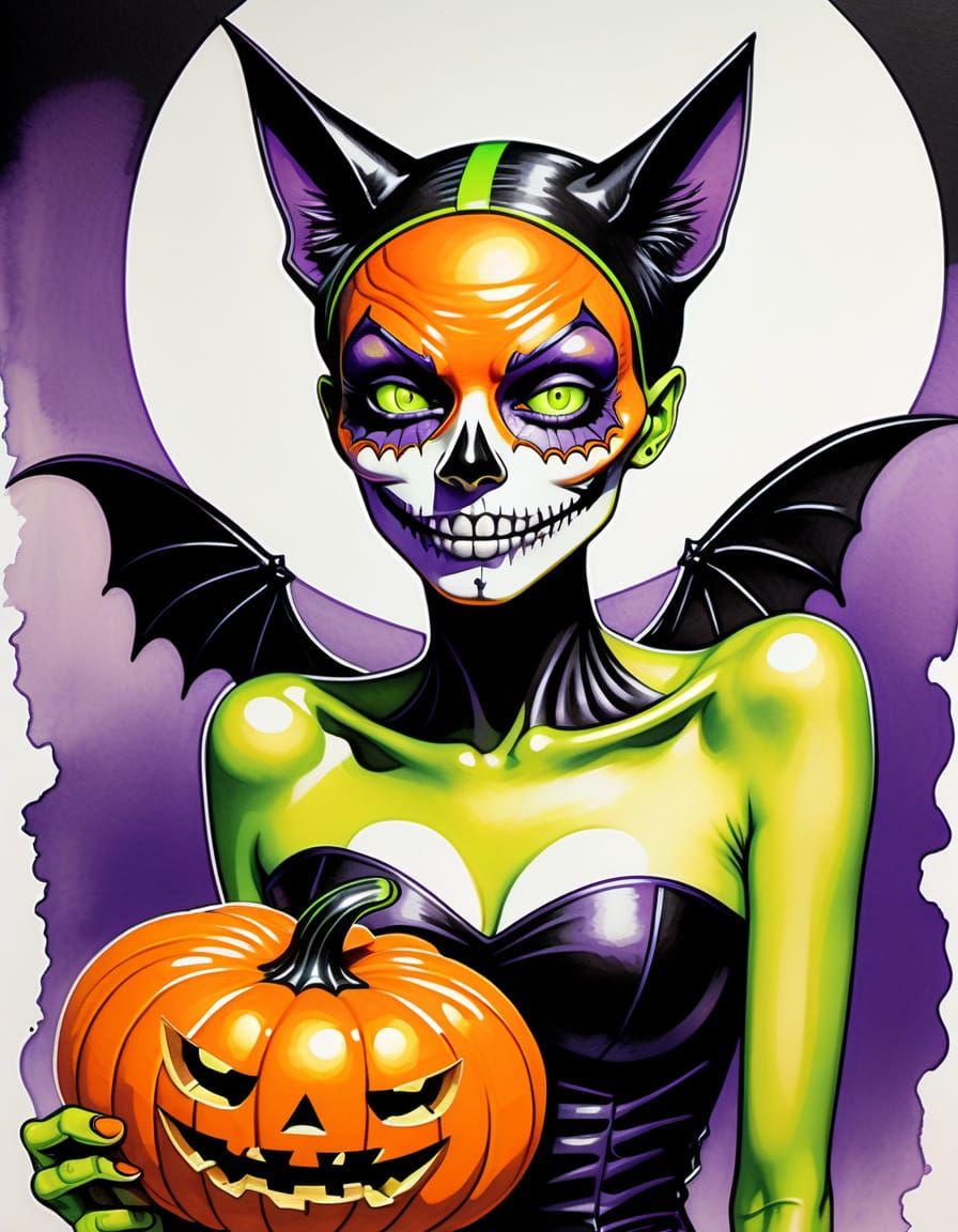 Halloween Tattoo Flash Sheet in New School Style