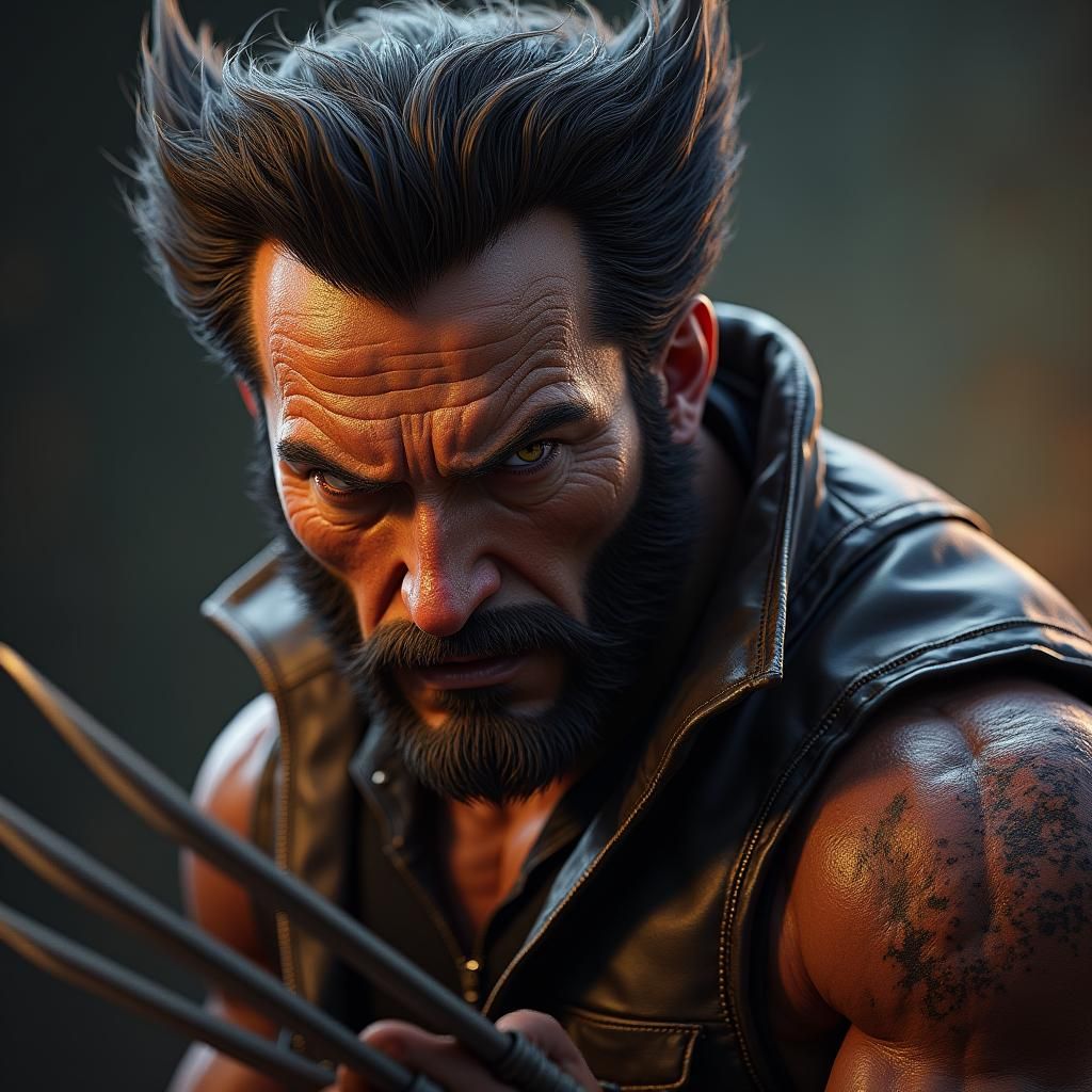 Hyper-Realistic Wolverine Portrait in Art Nouveau Style
