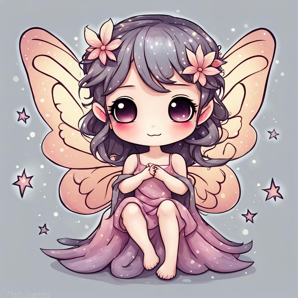 Mystical Adorable Chibi Fairy Illustration
