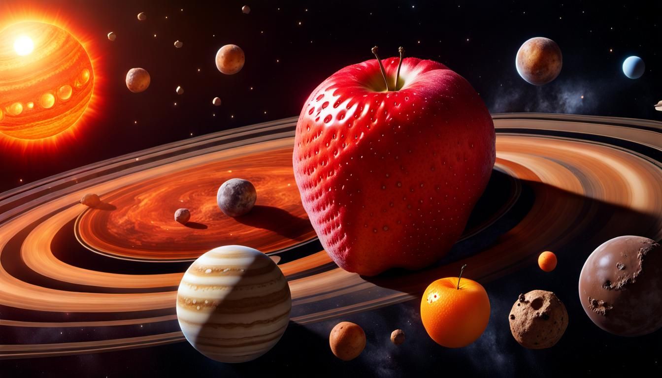 Fanciful Solar System with Fruit Planets and Moons