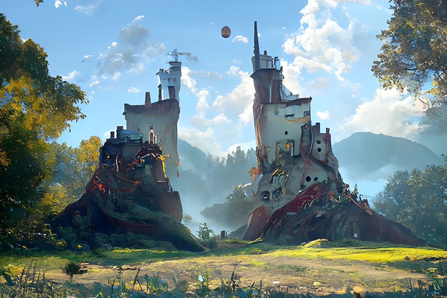 Old Castle on Hill: Hyperrealist Digital Painting