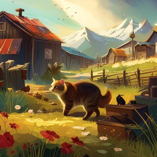Cute Cat on the Farm in Detailed Digital Art