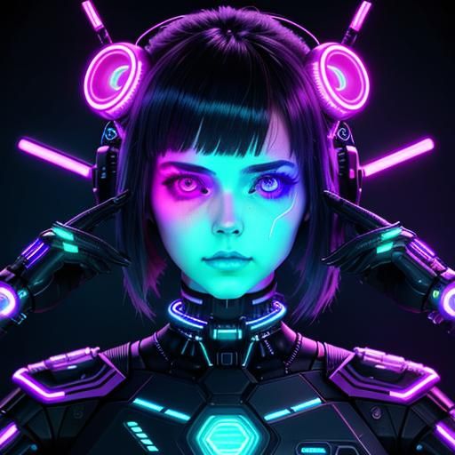 Biopunk Cybernetic Woman Stares Defiantly