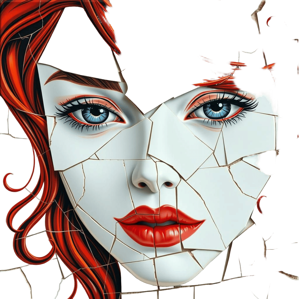 Surreal Portrait of Resilient Beauty in Fragmented Porcelain