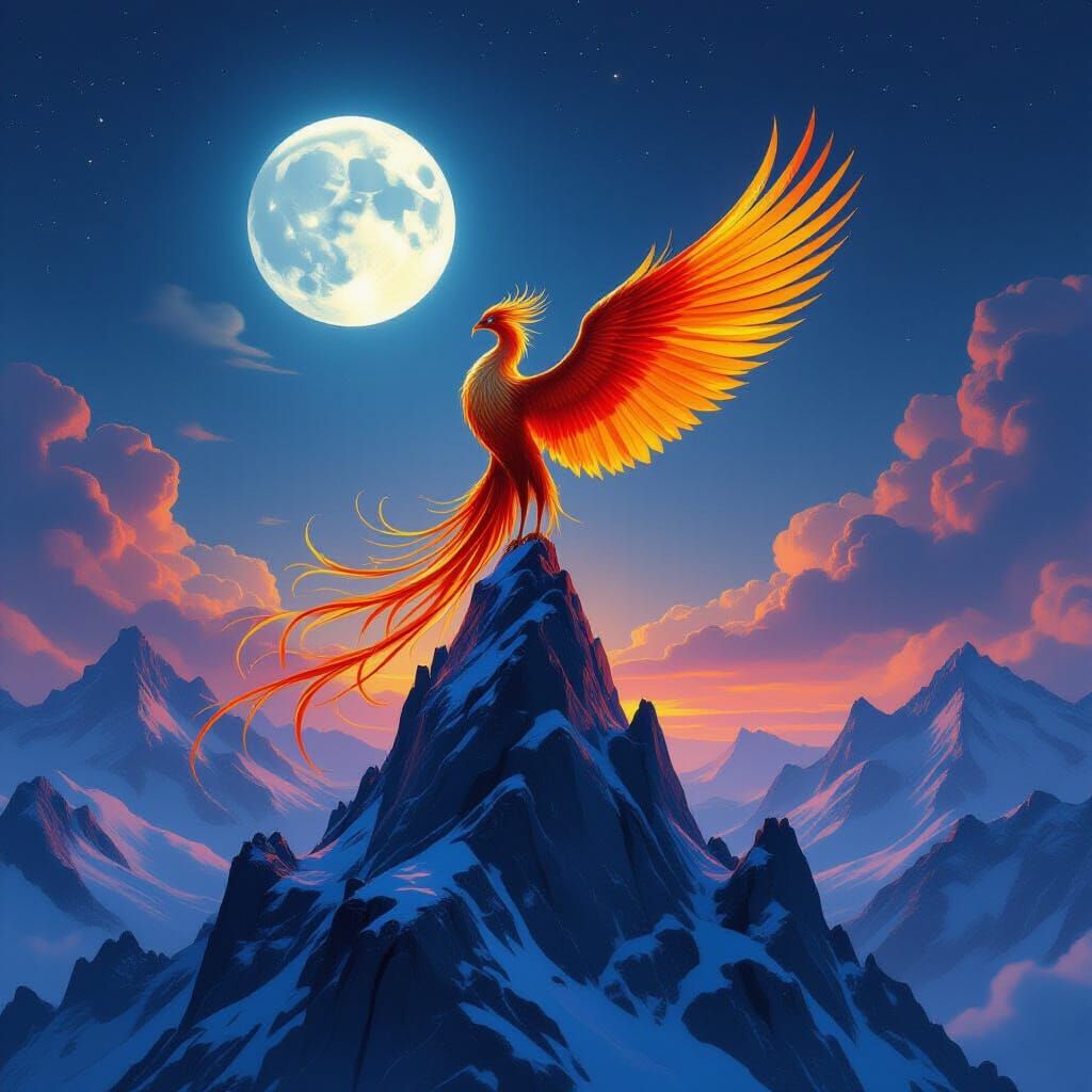 Majestic Phoenix of Molten Glass on Crystal Peak Under Twin ...