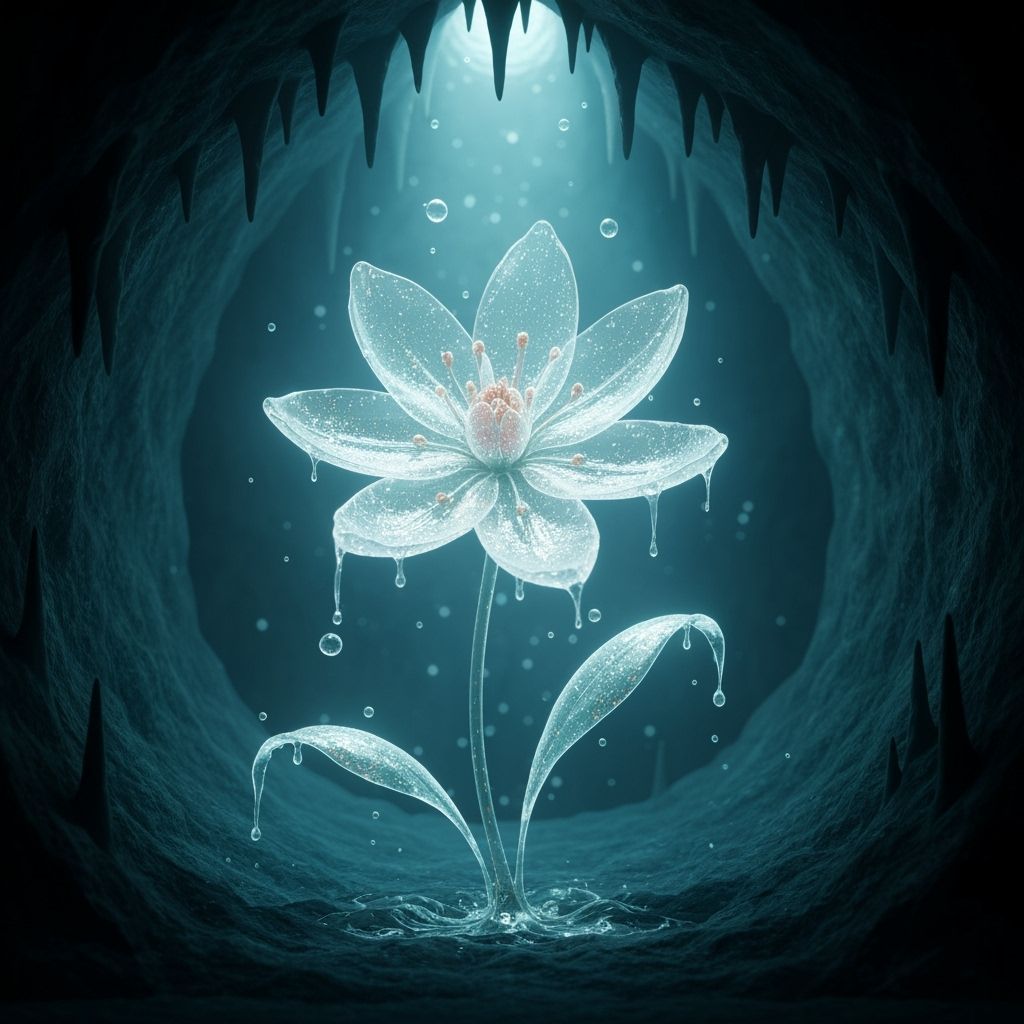 Ethereal Liquid Flower in Luminous Cavern