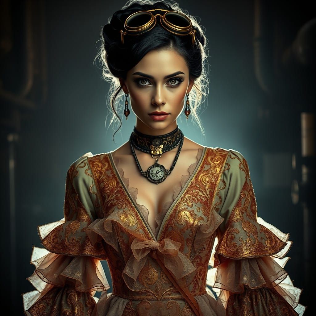 Steampunk Goddess in Victorian Sci-Fi Splendor