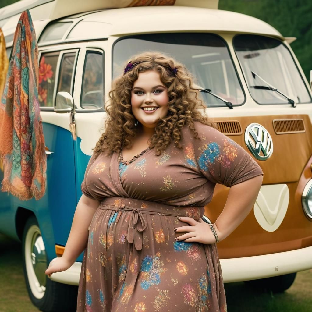 Curvy Woman in 60s Hippie Style