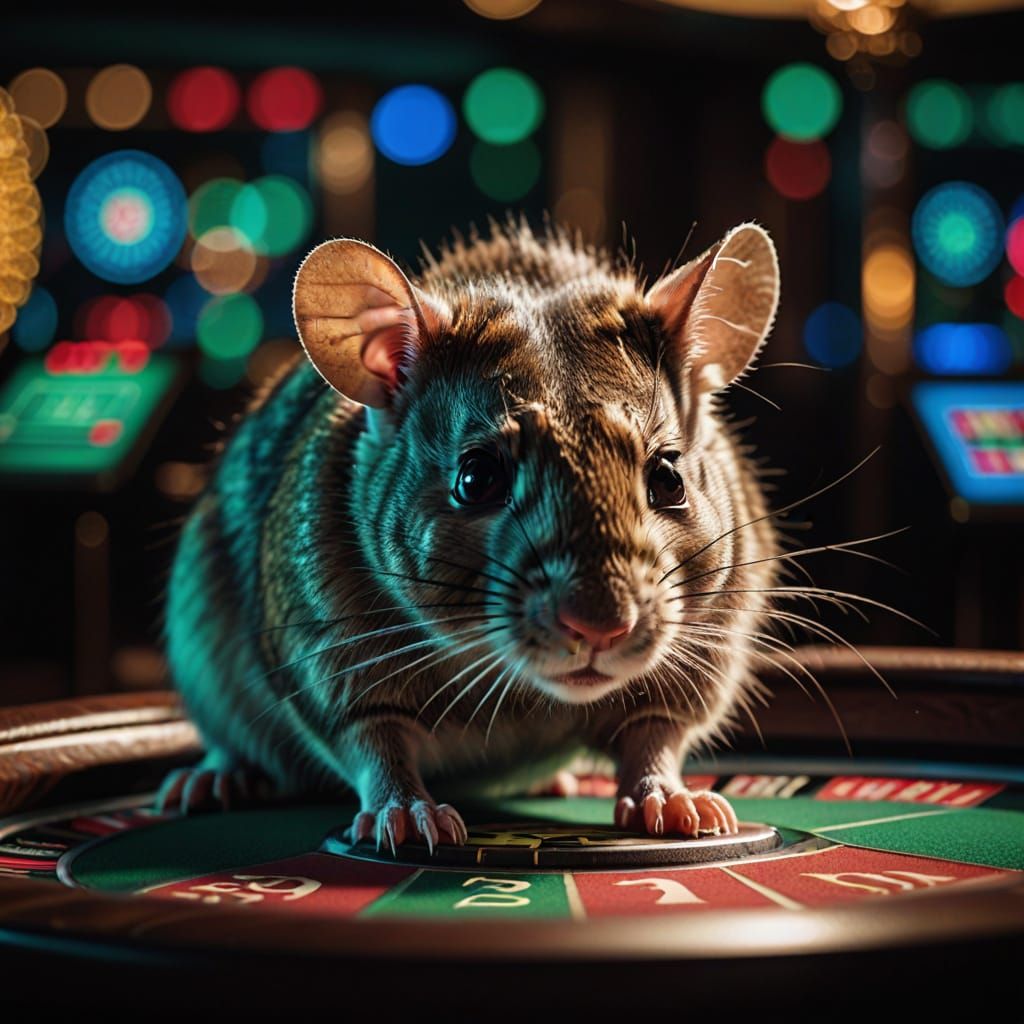 Mouse in Hyper-Realistic Casino Roulette Wheel Close-Up