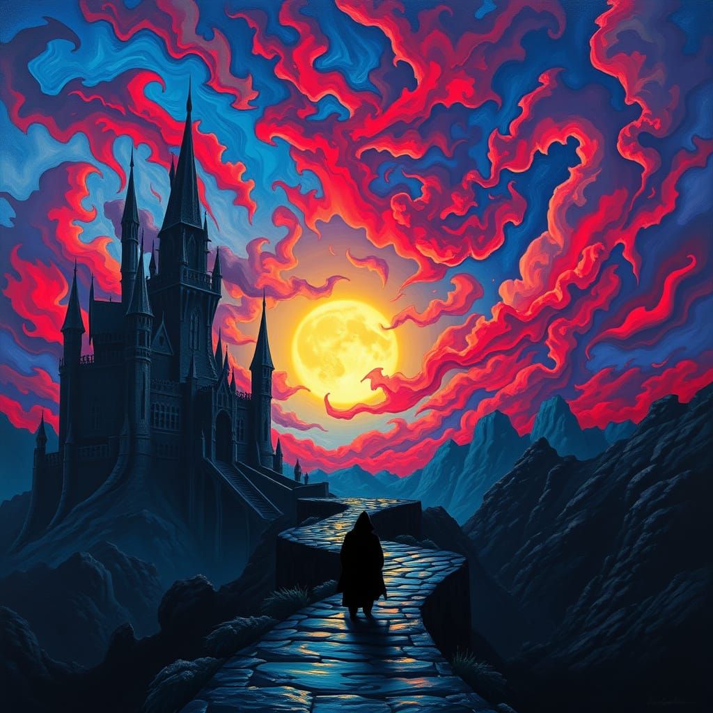 Gothic Castle Under Turbulent Sky