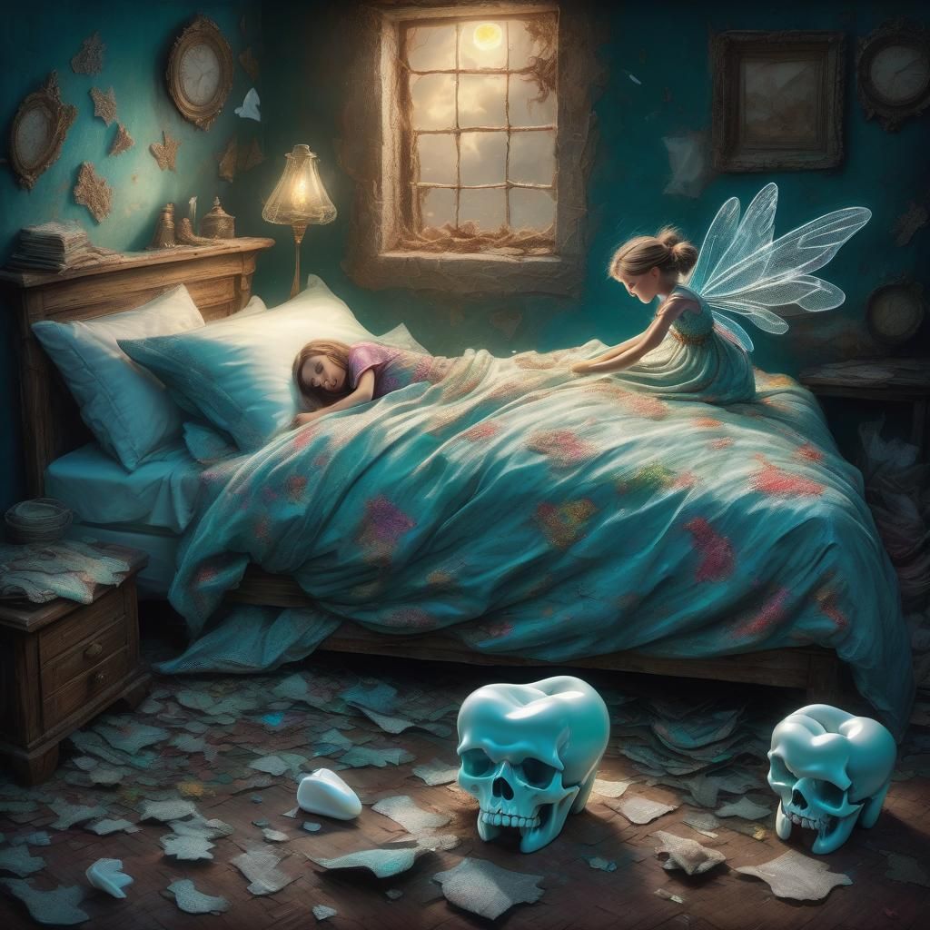 Tooth Fairy Steals a Tooth: Mixed Media Art
