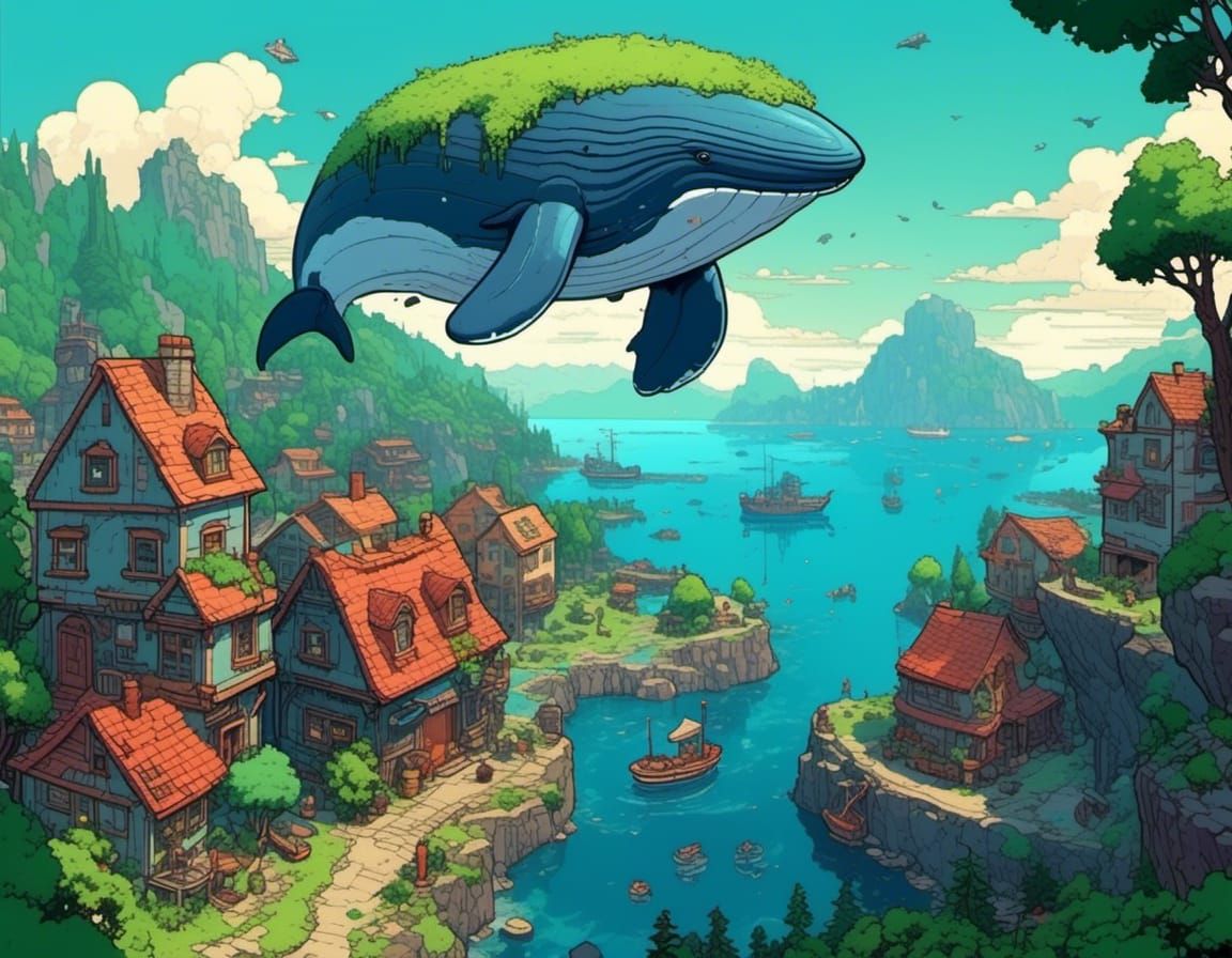 Whale City: 8-bit Pixel Art Landscape