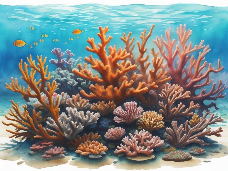 Colorful Coral Reef in Watercolor Painting