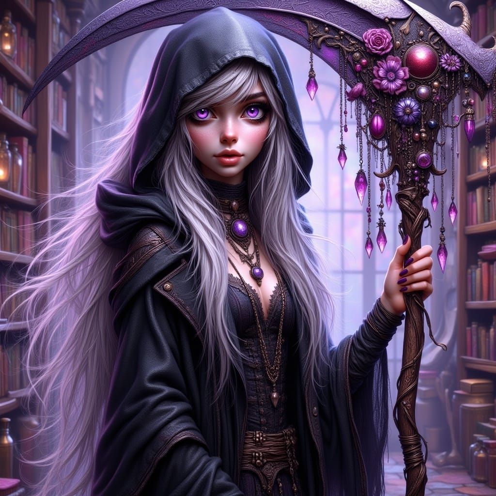 Beautiful Female Reaper with Scythe in Ethereal Fantasy