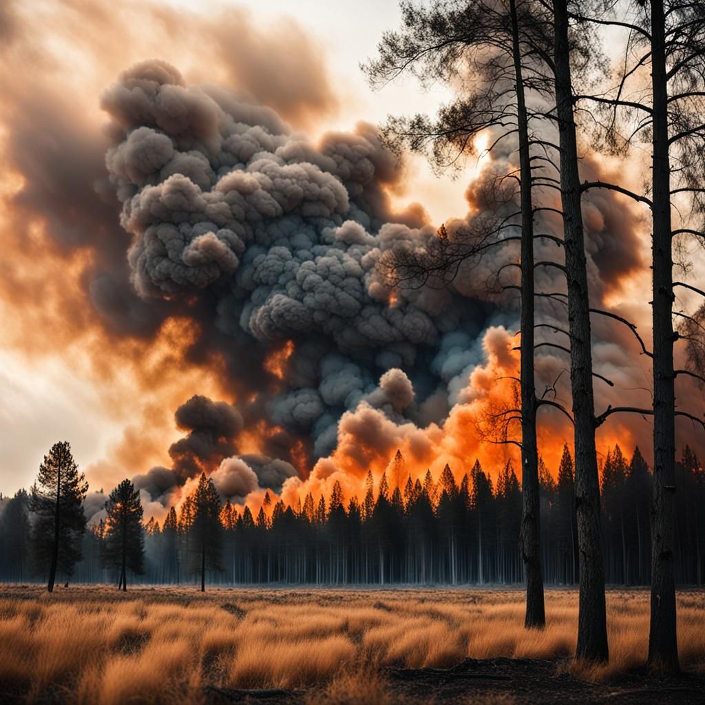Wildfire Photography: Trees Ablaze, Smoke-Filled Sky