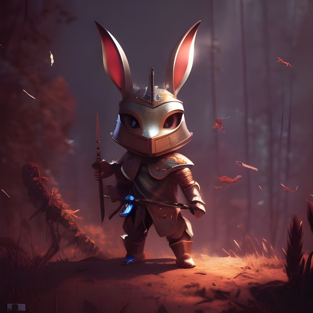 Chibi Rabbit Knight Portrait, Detailed Matte Painting