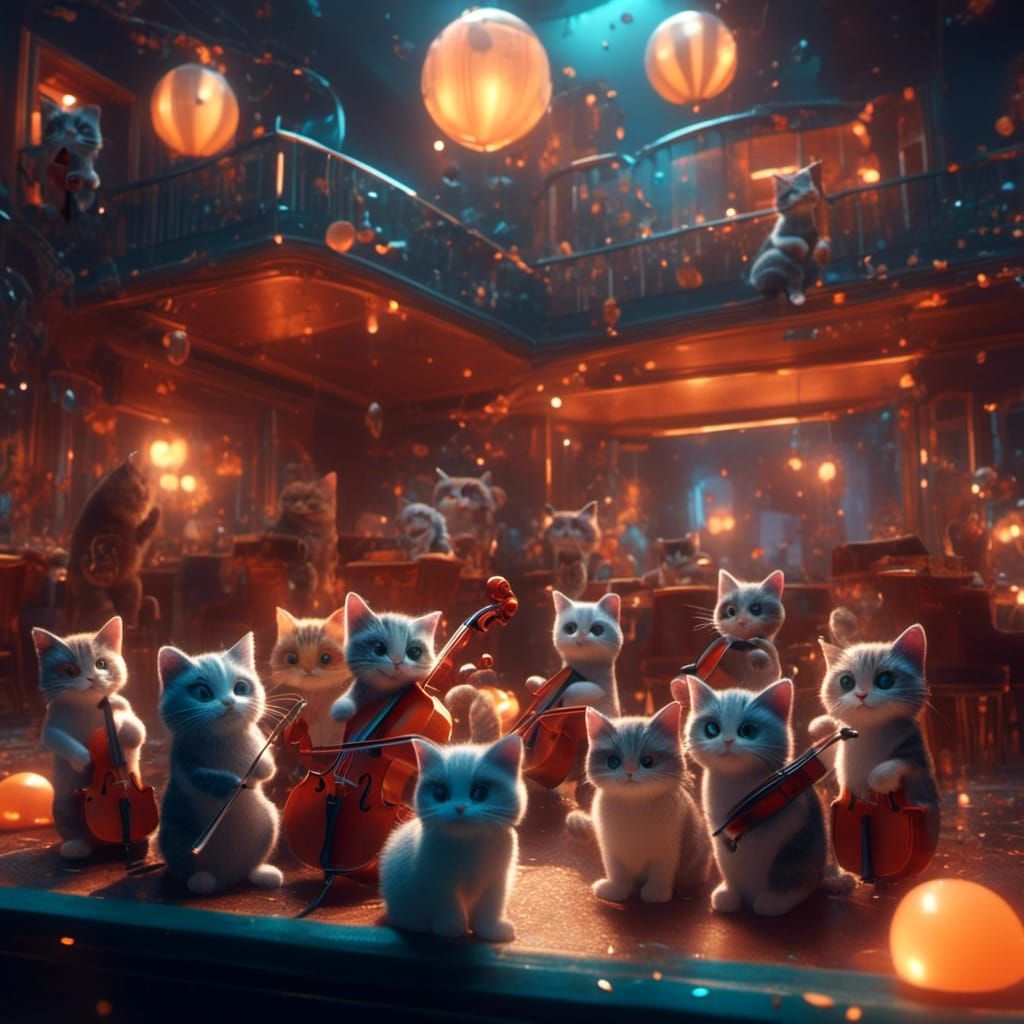 Kittens Play Jazz: Nightclub Scene in Digital Art